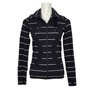 Lululemon Women's Black Sailor Stripe Stride Hooded Full Zip Jacket 4